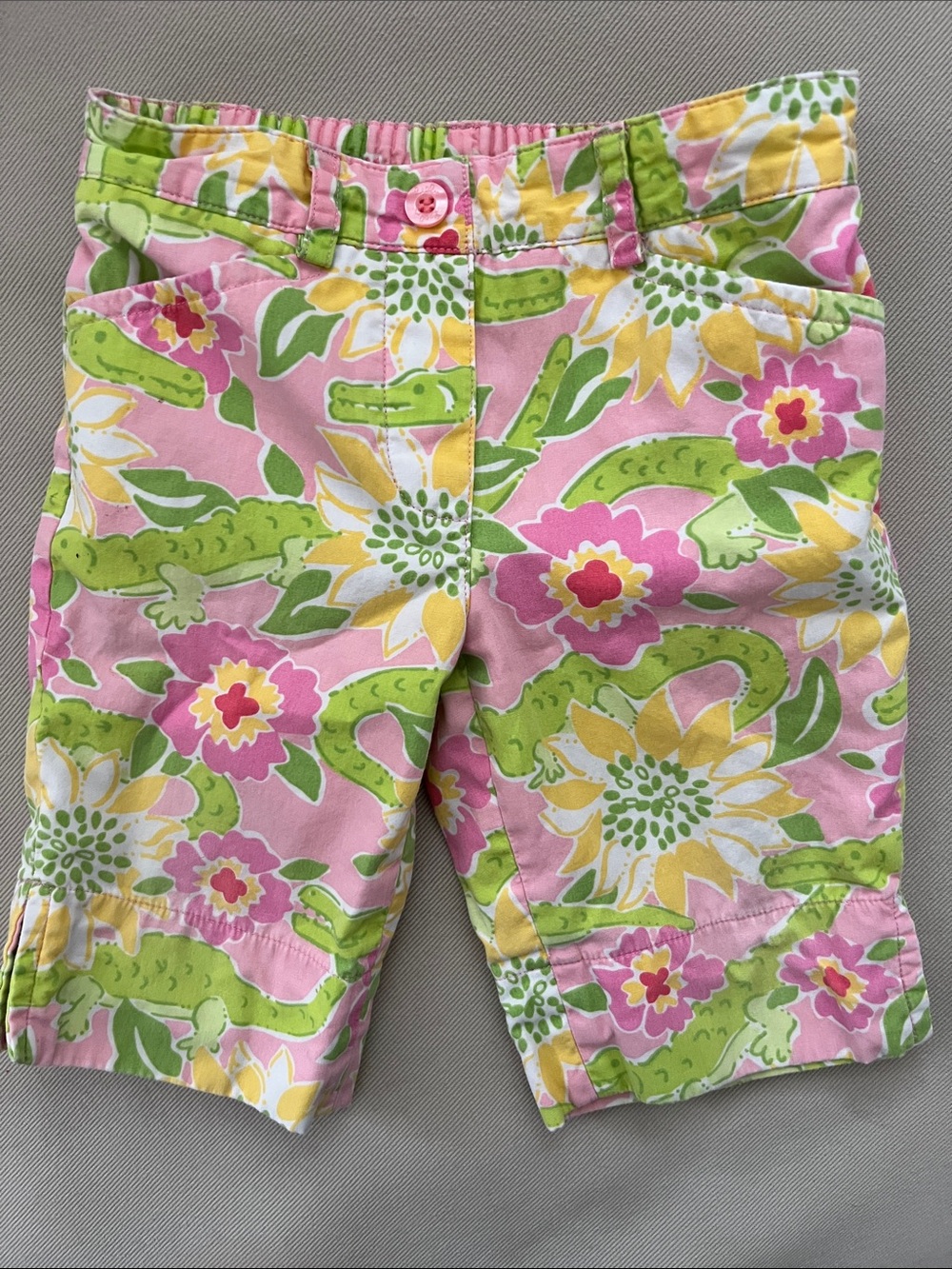 Lilly Pulitzer Pink Floral & Green Alligator Print Shorts